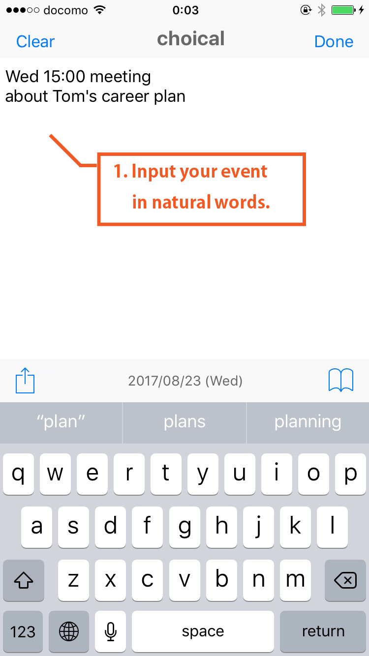 Calendar Chotto input screen