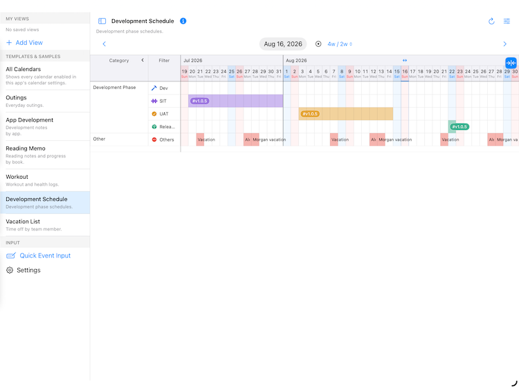 example of dev schedule