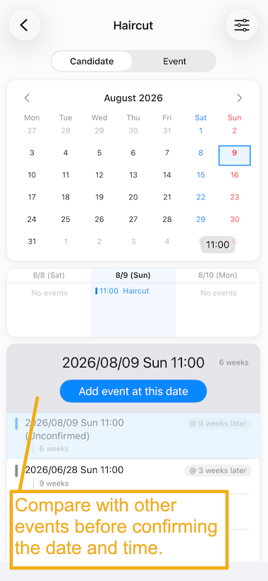 Deciding on a schedule while comparing it with other events