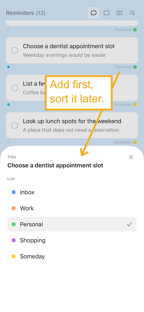 Add first, sort later