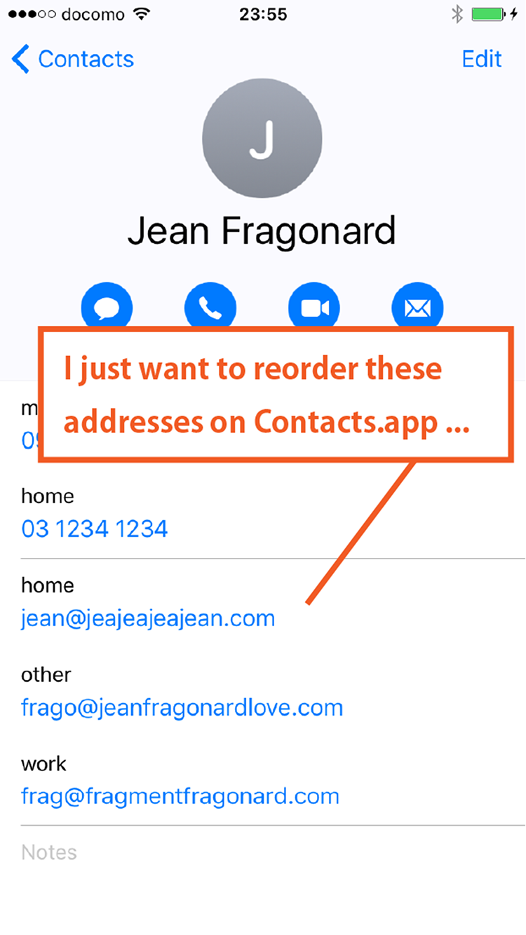 Example of a contact you may want to reorder