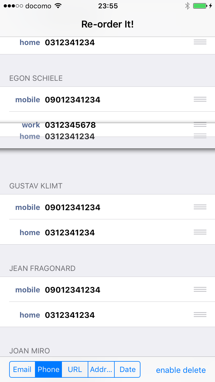 Reordering phone numbers