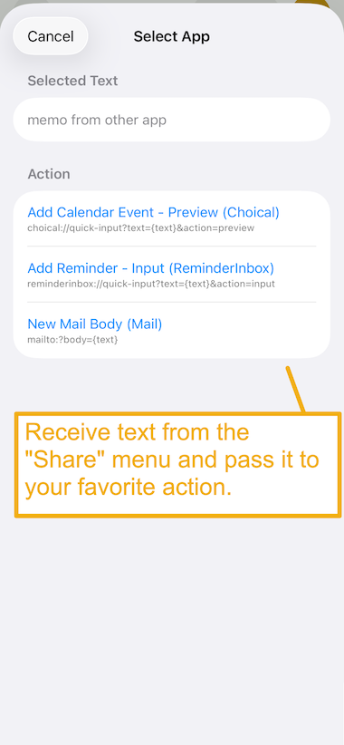 Choose which app should receive the item from the share menu