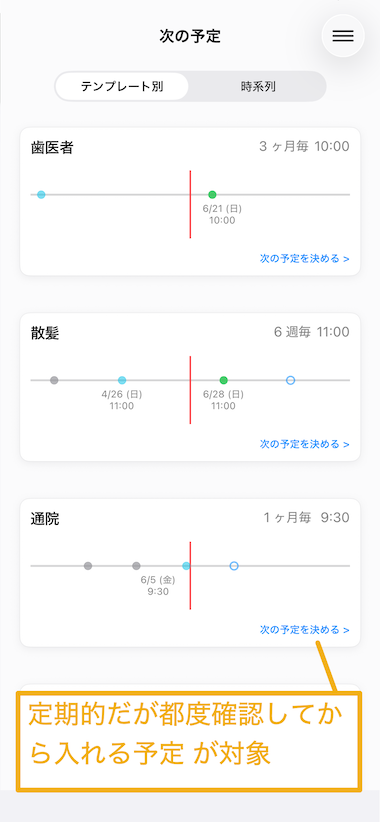 定期的な予定だが、都度確認して決める予定たち